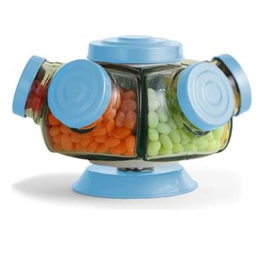 Imagem de 【Cozena】Baleiro Giratório De Vidro Bomboniere Decoração 5 Gomos Retrô Artesanal (Azul)