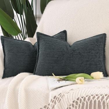 Imagem de MADIZZ Pacote com 2 capas de almofada de veludo chenille 30,5 x 50,8 cm, cinza, azul, macio, neutro, decorativo, boho, para sofá, decoração de casa de fazenda moderna