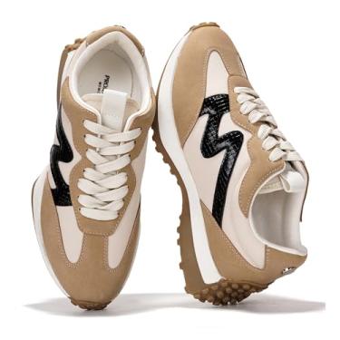 Imagem de Project Cloud Tênis moderno para mulheres – Espuma viscoelástica e antiderrapante confortável casual feminino tênis fashion – Tênis leve com cadarço (Lecco), Bronzeado, 35