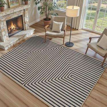 Imagem de Collive Tapete lavável de juta para sala de estar, tapetes geométricos modernos laváveis 10 x 15 para sala de jantar, tapete antiderrapante para cozinha, casa de fazenda, ambientes internos e externos