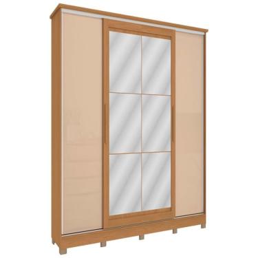 Imagem de Guarda Roupa Cb01n565 4 Portas Correr Espelho Pés Kappesberg Canela/macadamia