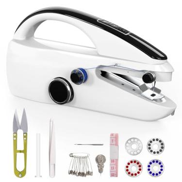 Imagem de Máquina de costura portátil, portátil, mini máquina de costura, fácil de usar, velocidade de costura rápida, adequada para roupas de costura, tecido, máquina doméstica DIY para iniciantes (preto)