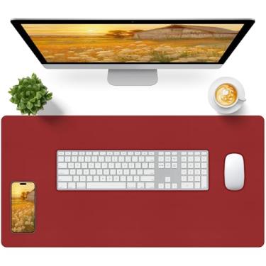 Imagem de Bloss Tapete de mesa vermelho, tapete de mesa de couro para mesa, grande à prova d'água, tapete de teclado, tapete de computador para escritório/casa/decoração (81,5 x 15,7 polegadas)
