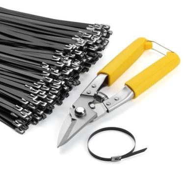 Imagem de Gravatas de metal com zíper BethTie 300 peças pretas de 30 cm com cort