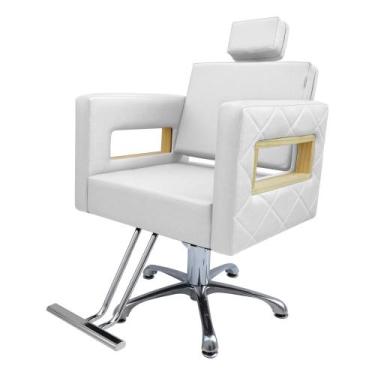 Imagem de Cadeira Poltrana Para salão Hidráulica Berlin Fixa Branco Acetinado - 