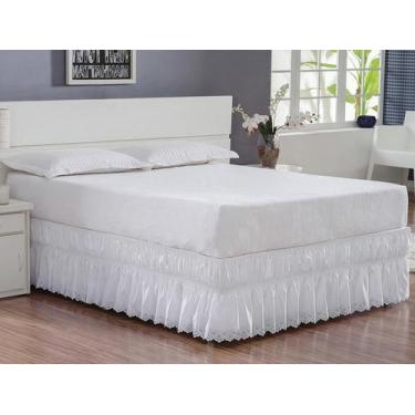 Imagem de Saia Babado Cama Casal King Pérola Tecido Microfibra Acabamento Ultra 