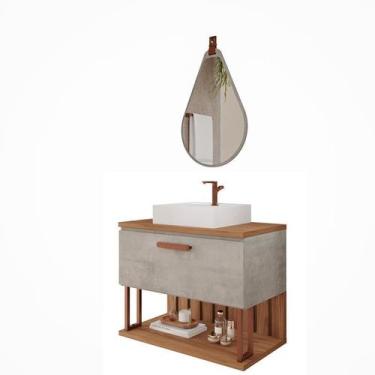 Imagem de Gabinete de Banheiro Duna 80 com Espelho Gota Cimento/Freijo - MGM