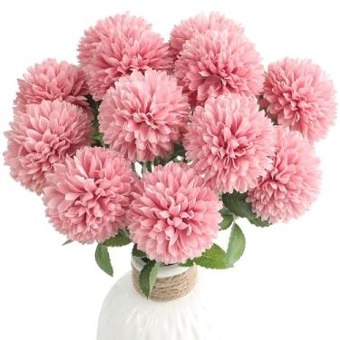 Imagem de Floroom 12 peças de flores artificiais de seda sintética rosa empoeirada, crisântemos falsos a granel com hastes para buquês de casamento, mesa, centros de mesa, arranjos florais, enchimentos