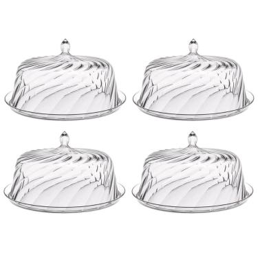 Imagem de Kit 4 Porta Bolo com Cúpula 30cm Transparente Boleira Glassy Crippa Doces Sobremesas