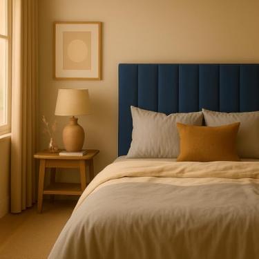 Imagem de Cabeceiras Estofada Modular Cama Casal King e Super King Painel 2,00mX60cm Módulos Adesivos (Azul)