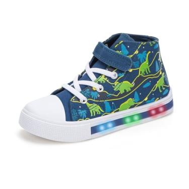 Imagem de FUNCOO PLUS Tênis infantil de lona para meninos e meninas, cano alto, moderno, casual, para caminhada, Dinossauro de coqueiro, 12 Little Kid