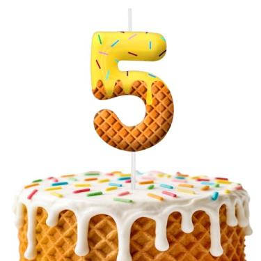Imagem de Velas de aniversário de sorvete, decoração de topo de bolo de 6 cm, decorações de aniversário de velas número 5, decorações de bolo de festa de aniversário, suprimentos de festa