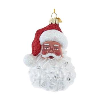 Imagem de The Bridge Collection Enfeite de rosto de Papai Noel afro-americano - Decoração de Natal com rosto de Papai Noel com chapéu brilhante e barba - Ornamento clássico de árvore de Natal com detalhes