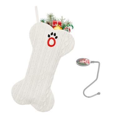 Imagem de guccde Meias de Natal personalizadas para animais de estimação com letra O grande osso de cachorro bordado monograma para decorações de família 1 peça branca