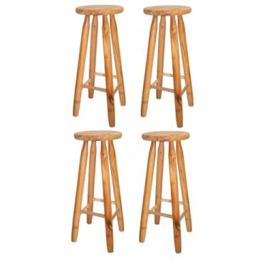 Imagem de 4 Bancos Madeira Maciça 70cm Alta Banqueta Tamborete Reforçado kit conjunto(SEM VERNIZ)