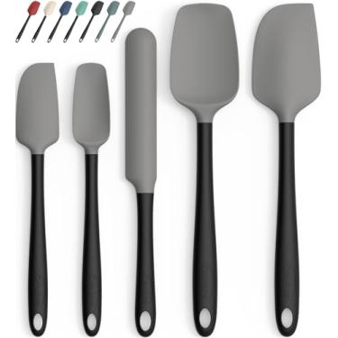 Imagem de Coukre Conjunto de 5 espátulas de silicone, alta resistência ao calor, silicone de grau alimentício, cabo reforçado estendido atualizado, seguro para lava-louças, para assar, cozinhar (cinza, preto