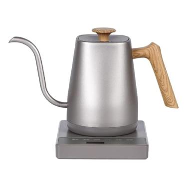 Imagem de SiaBiced Chaleira Elétrica de 0,8 L E 1000 W, Aquecedor de água para Serviço Pesado, Aquecimento Rápido, Controle de Temperatura para Despejar Café E Ferver, Grão de Madeira Prateada