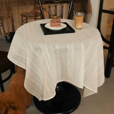 Imagem de Wuluwala Toalha de mesa quadrada pequena toalha de mesa de renda bege vintage estilo francês toalha de mesa com listras claras para decoração de sala de estar, estilo 1, 140 x 139 cm