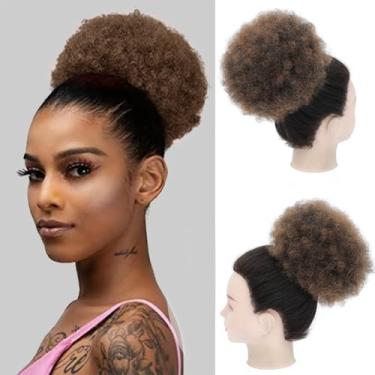 Imagem de Tmlkhl Rabo de cavalo com cordão afro puff, extensão de rabo de cavalo para mulheres negras, rabo de cavalo com cordão para mulheres negras, cabelo sintético curto afro kinkys cacheado afro extensão