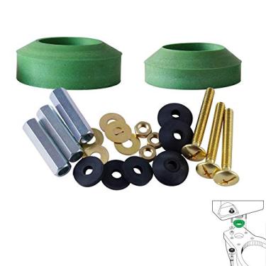 Imagem de Kit universal de tanques para tigela de parafusos e vedação, kit de ferragens de latão sólido com 2 peças de vedação serve na maioria dos tanques de vaso sanitário de abertura de válvula de descarga de 5,5 cm / 6,3 cm