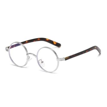 Imagem de HPIRME Óculos de sol retrô redondos de metal punk femininos, lentes transparentes, armação masculina, óculos de sol UV400 (poliéster prateado e transparente)