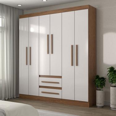 Imagem de Guarda-Roupa Solteiro Europa 6 Portas 2 Gavetas 100% Mdf Cinamomo/Off White - Panorama Móveis