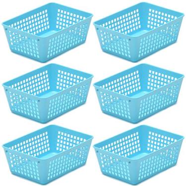Imagem de Cesta de armazenamento colorida de plástico Ybmhome para gaveta de escritório, prateleira, gavetas de lixo para casa, despensa de cozinha ou bancada – Bandejas para escritórios e salas de aula, Azul, 6
