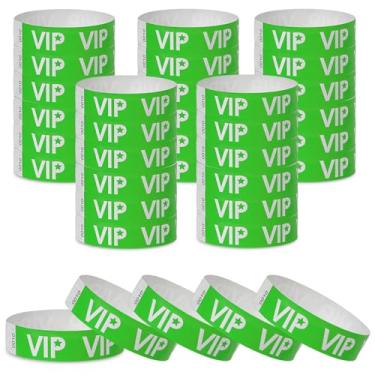 Imagem de 500 pulseiras de papel VIP para eventos à prova d'água, pulseiras leves de identificação de festivais, pulseiras adesivas neon para eventos para festas (verde)