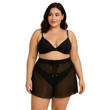 Imagem de Saída Praia Plus Size Shorts Transparente Cordão Feminino Adulto Solti