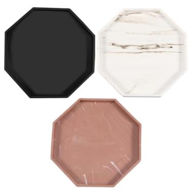 Imagem de 3 bandejas de banheiro, bandejas de penteadeira, bandejas de perfume de silicone, bandejas redondas ou octógonas, bandejas de prato de anel de joias, bandejas de perfume multiuso com economia de