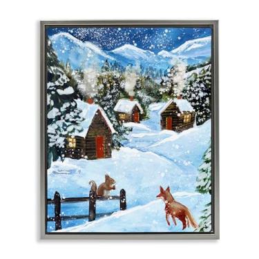 Imagem de Stupell Industries Snowy Christmas Cabins Trio Gray Framed Floater Canvas Wall Art, design por Patricia Reynolds, 21 x 17