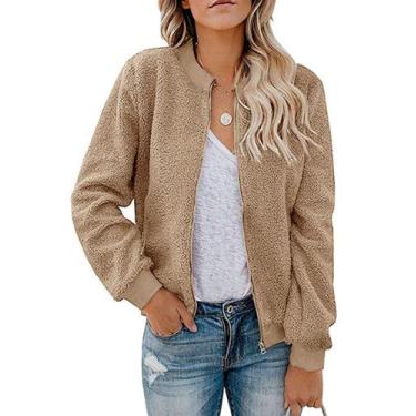 Imagem de Jaqueta feminina MIROL Sherpa Fleece Faux Fuzzy Zip Up Bomber