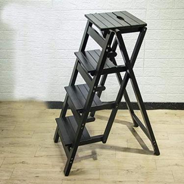 Imagem de YGCBL Banqueta dobrável multifuncional simples, banco de escada de madeira maciça, espinha de peixe, escadas de uso duplo, escadas criativas, banco ascendente, escada dobrável para casa