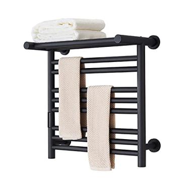 Imagem de Toalheiro elétrico aquecido com temporizador, aquecedor de toalhas montado na parede com 8 bar, prateleira superior, temperatura constante, radiador de toalha de banheiro de aço inoxidável 304, 80 W