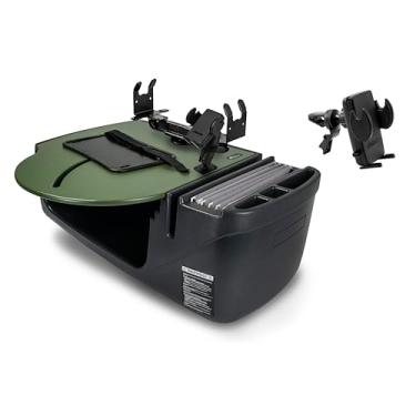 Imagem de AutoExec AE-RMCD-PM-PS-VC-AG Roadmaster Mesa de carro e estação de trabalho portátil com suporte para telefone, suporte de impressora e clipe de ventilação do telefone, verde exército