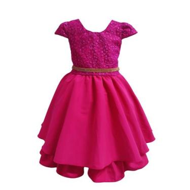Imagem de Vestido Juvenil Curto Bordado Saia Lisa Com Cinto Dourado - Lele Infan
