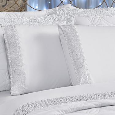 Imagem de Jogo de Lençol Vinci King 4 Peças Guipir Percal 400 Fios Suave Detalhado - Branco