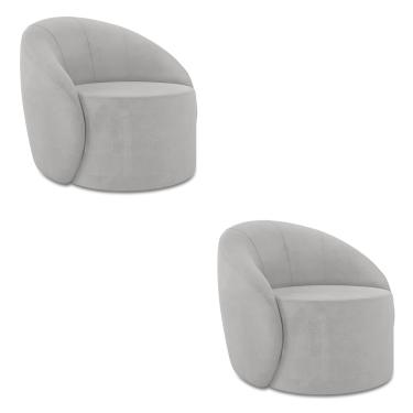 Imagem de Poltrona Decorativa Orgânica Giratória Kit 2 Lua Suede Cinza D03 - D'Rossi
