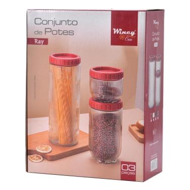 Imagem de Conjunto De Potes De Vidro Ray Com 3 Peças