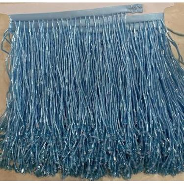 Imagem de Vestido de casamento feito à mão com contas de franja e franja de renda de qualidade premium, contas feitas à mão com pedra crytal para vestido de festa (azul celeste)