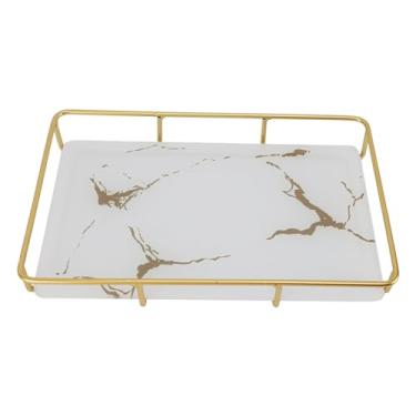 Imagem de Bandeja de banheiro moderna elegante antiderrapante pia de cozinha organizador de armazenamento de bancada de vidro de ferro organizador de bancada de banheiro (G)