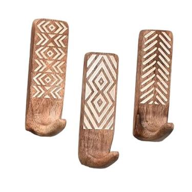 Imagem de Generic 3 peças de ganchos de parede adesivos de madeira, cabide para casaco, decoração de cozinha e casa, porta-toalhas, porta-chaves para pendurar chapéu,