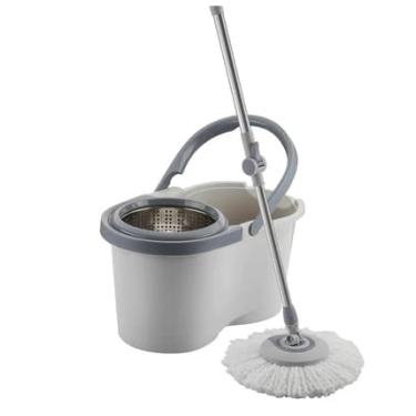 Imagem de Mop Giratório com Balde 9L, Cesto em Inox, Cabo Desmontável 110 cm, 2 Refis de Microfibra, Cinza