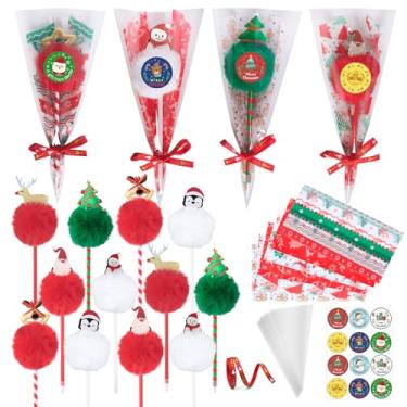 Imagem de Pecopcock Pacote com 16 canetas de Natal, lembrancinhas de festa de Natal, canetas esferográficas fofas com adesivos, sacos de petiscos, presentes assustadores para sala de aula