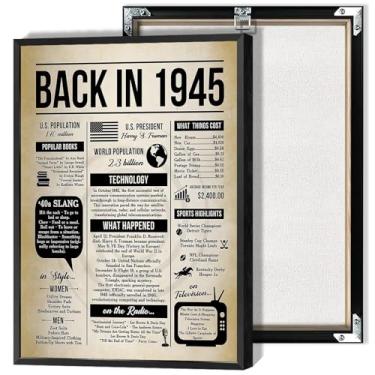 Imagem de Bizabud Pôster em tela de jornal retrô 80 Years Ago Back In 1945 Wall Art What Happened In 40s 80th Birthday Keepsake Prints Painting For Living Room Office Wall Decor 30 x 40 cm sem moldura