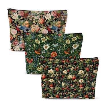 Imagem de Sacos de cosméticos Chenyoumaoyi 3 peças 25x18cm Floral Vintage
