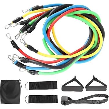 Imagem de Kit 11 Peças Elásticos Extensor Funcional Treino Em Casa Academia Pilates Yoga Musculação Alongamento com Alças de Suspensão e Bolsa de Transporte