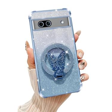 Imagem de Tesazxcn Capa para Google Pixel 7A com suporte [compatível com Mag Safe], para celular Google Pixel 7A com alça de pulso, capa protetora à prova de choque, suporte brilhante para mulheres e meninas