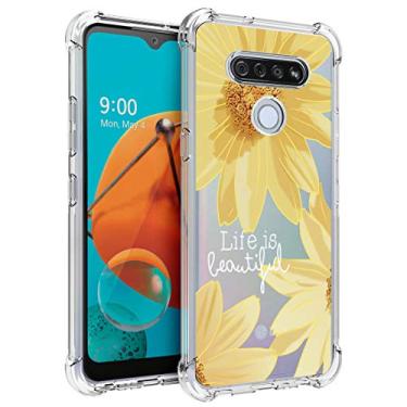 Imagem de Capa para LG K51, capa para LG Reflet, flor transparente para mulheres, cantos reforçados transparentes, TPU de absorção de choque, capa de celular flexível para LG K51, LG K51 Case-Big Sun Flower