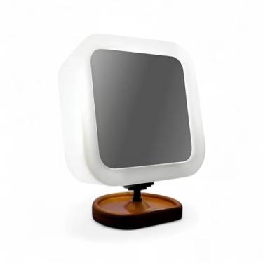 Imagem de Espelho de Maquiagem Iluminado LED com Aumento 10×, Braço Articulado e Base em Madeira – Design Luxo para Make Perfeita na Penteadeira